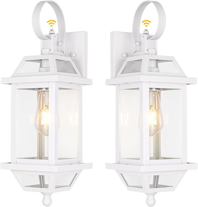 White Outdoor Wall Lantern 2-Pack, Large 18" Aluminum Exterior Wall Sconce Outdoor Porch Lights with Clear Glass, White Carriage Lights Outdoor Enclosed Bottom Outdoor Wall Light for House ETL listed