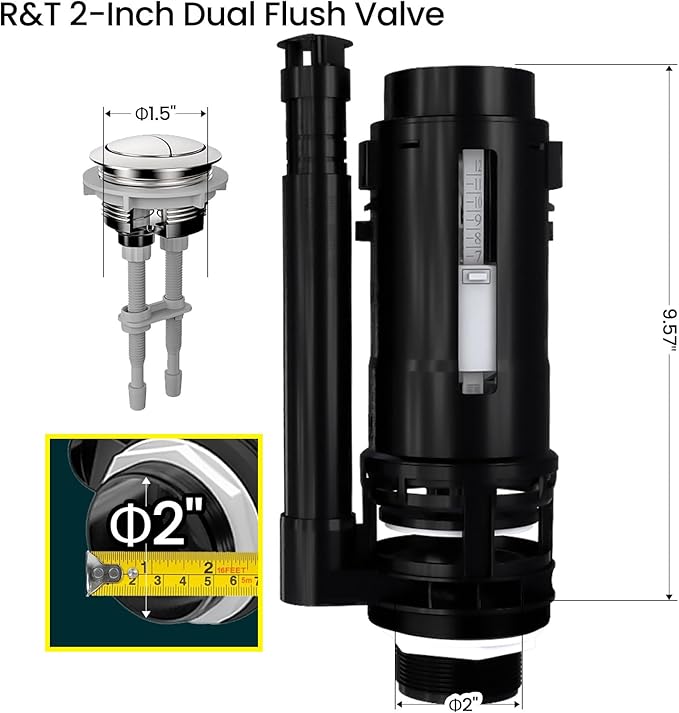 R&T 2-Inch Dual Flush Valve with Top Push Button Toilet Repair Kit Inside Tank dual flush valve replacement kit for 2-piece Toilet A2423