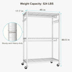 FUTASSI P1 Plus Rolling Clothes Rack, 22mm Diameter Heavy Duty Garment Rack with Wheels, Portable Closet Wardrobe with Double Rods, 45" W x 17.7" D x 80.5" H, Max Load 524 LBS, White