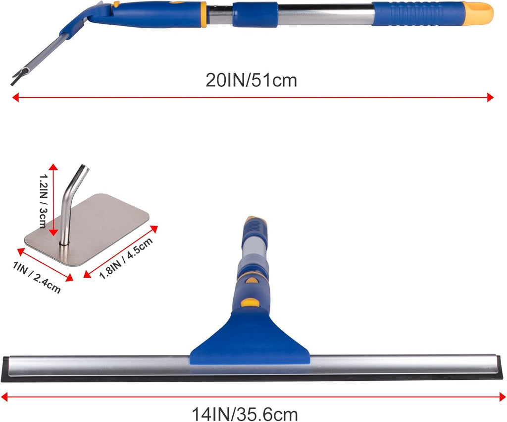 ITTAHO Shower Squeegee for Glass Doors, All-Purpose Extendable Window Squeegee with 2 Blades and Stainless Steel Pole, Window Cleaner Tool for Shower Doors, Windows, Bathroom and Car Windshields