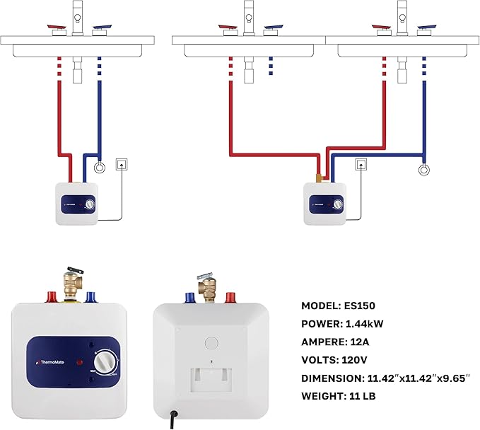 ThermoMate Mini Tank Water Heater Electric, 1.32 Gallons Small Under Sink Water Heater for Point of Use Instant Hot Water 110V 120V, Wall or Floor Mounted, UL Listed ES150