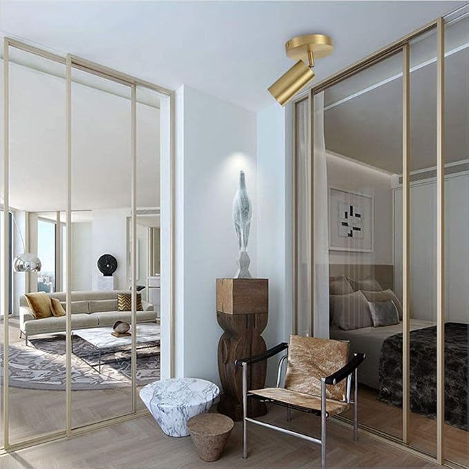 KCO Lighting Modern LED Tacking Lighting Brushed Gold Flush Mount Ceiling Spotlight Fixtures Single Brass Kitchen Track Lighting Indoor Ceiling Spot Light Fixture