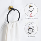 Bathroom Hardware Set Black and Gold，Towel Bar Set Including 2pcs 16inch Towel Bars, 2pcs Toilet Paper Holders, 2pcs Towel Rings and 4pcs Robe Towel Hooks
