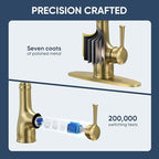 WEWE Vintage Kitchen Faucet with Pull Down Sprayer, Stainless Steel 1 or 3 Hole High Arc Single Handle Antique Sink Faucet for Classic Modern Ktichen, Gold