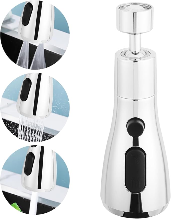 3 Function Sink Extender, Kitchen Faucet Sprayer Head & Swivel Spout Connector - Silver