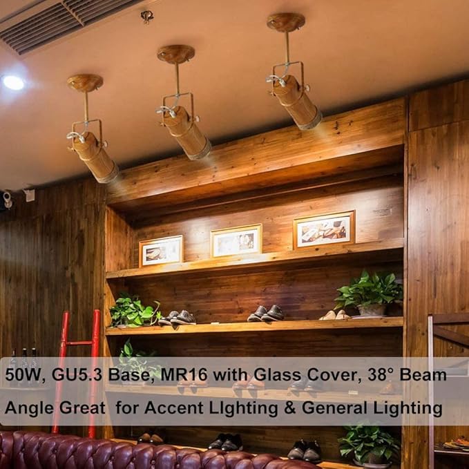 Vinaco MR16 Bulb，10Pack MR16 Halogen Bulb 50W GU5.3 Base, 800LM High Output MR16 12V 50W Halogen, 2800K Warm White MR 16 Dimmable with Clear Glass Cover, MR 16 GU5.3 for Landscape, Track Lights