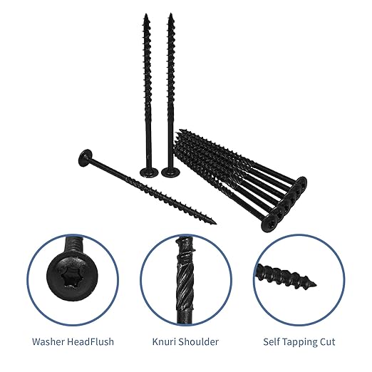 Lag Screws 5 Inch, 50PCS Heavy Duty Construction Screw, Structural Wood Screw #14 x 5, Rust Resistant, Washer Head, Black Coated Exterior Wood/Lag Screws Hex Socket Included