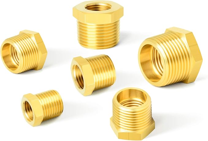 GASHER 12PCS Brass Hex Bushing Fitting Kit Hex Bushing 1/4" - 1/8", 3/8" - 1/8", 3/8" - 1/4", 1/2" - 1/4", 1/2" - 3/8", 3/4" - 1/2"