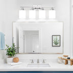 4-Light Vanity Light with Milky White Shades, Chrome Bathroom Lighting Fixtures Over Mirror, Modern Bathroom Wall Lamp for Mirror Living Room Cabinet Bedroom