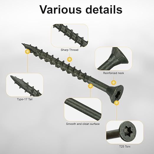 Deck Screws #8 x 2’’, T25 Star Torx Drive Flat Head Wood Screws, Green, 5lb
