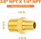 GASHER Brass Reducing Hex Nipples,3/8 Inch NPT Male x 1/4 Inch NPT Male Brass Pipe Adapter Fittings Reducing Nipples Connector（15Pcs）