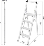 KINGRACK Aluminium 4 Step Ladder, Lightweight Step Stool with Non-Slip Pedals, Handrail, Foldable Step Ladder for Kitchen, Garage, Home, Space Saving, Sturdy and Portable, Silver