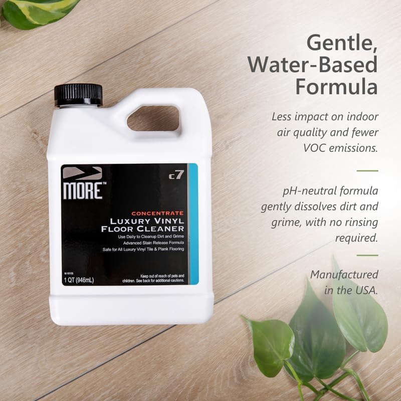 MORE Luxury Vinyl Floor Cleaner - Water-Based Surface Care Concentrate - For Kitchen and Bathroom Floors - Daily No-Rinse Cleaner - Unscented - pH Neutral - 32oz