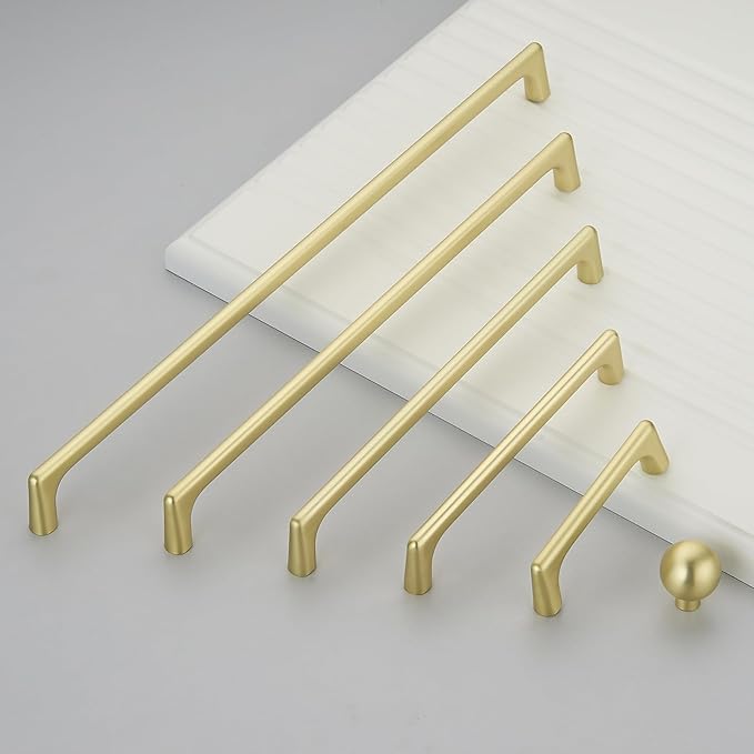 15 Pack 6.3 Inch(160mm) Hole Center Modern Brushed Gold Cabinet Pull Handle Timeless Vanity Drawer Pull Handle Classic Cabinet Hardware for Kitchen Dresser Bathroom, Screws Included, B-Gold(6.3x15)