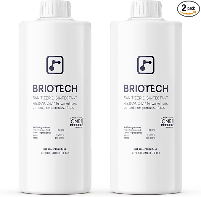 BRIOTECH Sanitizer Disinfectant Hypochlorous Spray, Kill 99.99% of Viruses & Bacteria, Control Mold, Eliminate Odor, Gentle for Nursery & Play Rooms, Food Contact Surface Sanitizer, 32 fl oz Refill