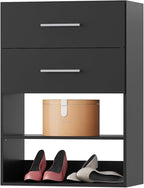 2 Drawer Short Tower Closet Unit, Modular Closet System, Wood Closet System Organizer with Storage for Walk In Closets, Clothing Rack Closet for Hanging Clothes, Bedroom, Black, 19.5"W