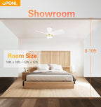 30" White low profile Ceiling Fan with Light, with Gold Trim Ring, Large Air Volume, flush mount ceiling fan for Bedroom Kitchen Dining room Patio