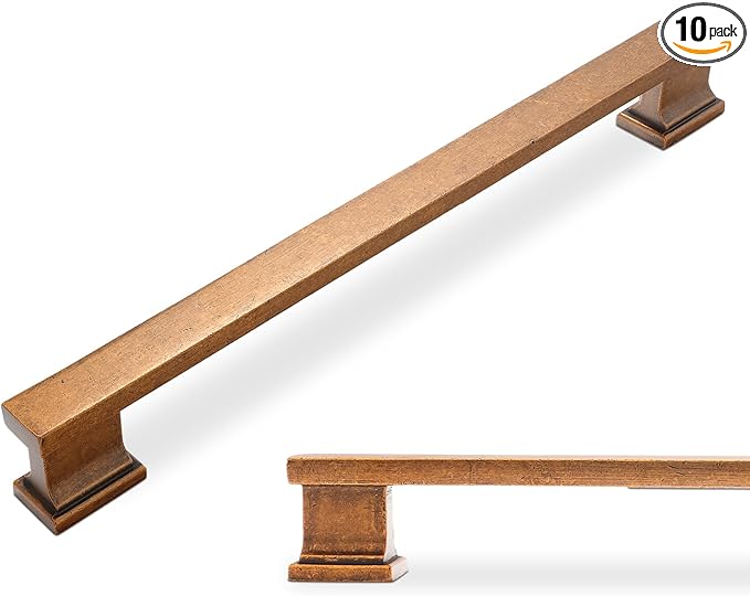 COTYKILEY 10 Pack 7.5Inch(192mm) Antique Brass Kitchen Cabinet Handles Cabinet Pulls Vintage Drawer Pulls Aged Gold Bronze Kitchen Cabinet Hardware