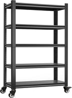 Kitchen Shelving with Lockable Wheels - 5-Tier Space-Saving Metal Shelves 72" H X 31.5" W X 17" D, Heavy Duty Adjustable Storage Shelf for Living Room/Home Office/Pantry