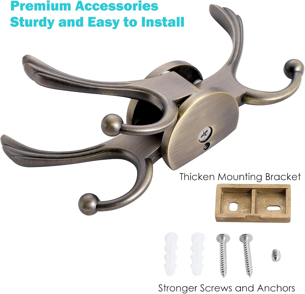 Swivel Coat Hook 2 Pack Heavy Duty Space Saving Towel Rope Hook Wall Mount Triple Swing Arms for RV Bathroom Kitchen Garage,Rustic Bronze