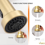 Smart Kitchen Faucet, 3 Modes Pull Down Sprayer, LED Temperature Control, Ceramic Valve, 360-Degree Rotation, 1 or 3 Hole Deck Plate. 10-Year Warranty. (KW-56J, Gold)