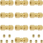 Brass Compression Tube Fitting, 10 PCS 3/16" OD x 3/16" OD Compression Union Connectors & 10 PCS Compression Sleeves Ferrules