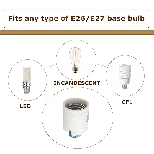 Keyless E26 Porcelain Socket,JNXQWE Ceramic Medium Base Screw Socket with Hickey IPS 1/8-27,Glazed (3-Pack,Keyless)