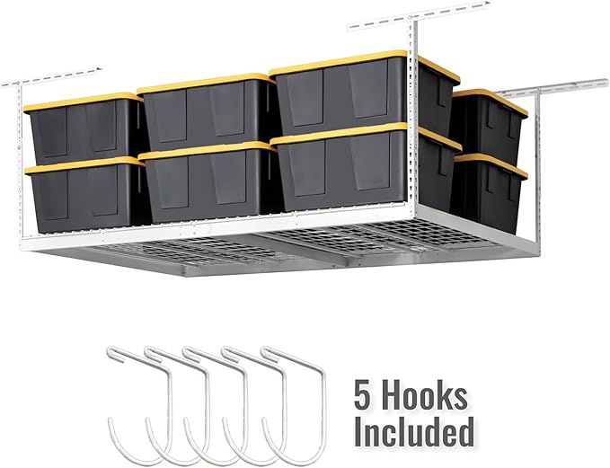 SafeRacks 4x8 Overhead Garage Storage Rack Heavy Duty - White (12"-24") - Holds 600 lb