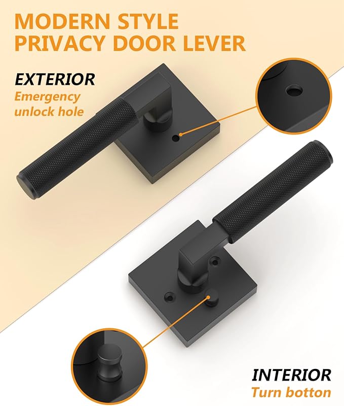 Asidrama 8 Pack Black Privacy Door Handles, Door Lever with Door Knobs Indoor for Bedroom or Bathroom, Heavy Duty Door Handles Interior with Locks for Left Right Sided Doors