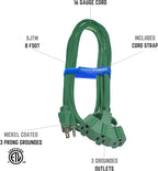 Clear Power Outdoor Extension Cord - 8 FT, Green | Lawn & Garden, 16/3 SJTW, 3-Outlet, Water & Weather Resistant, Flame Retardant, 3 Prong Grounded Plug, Perfect for Christmas and Holiday (CP10210)