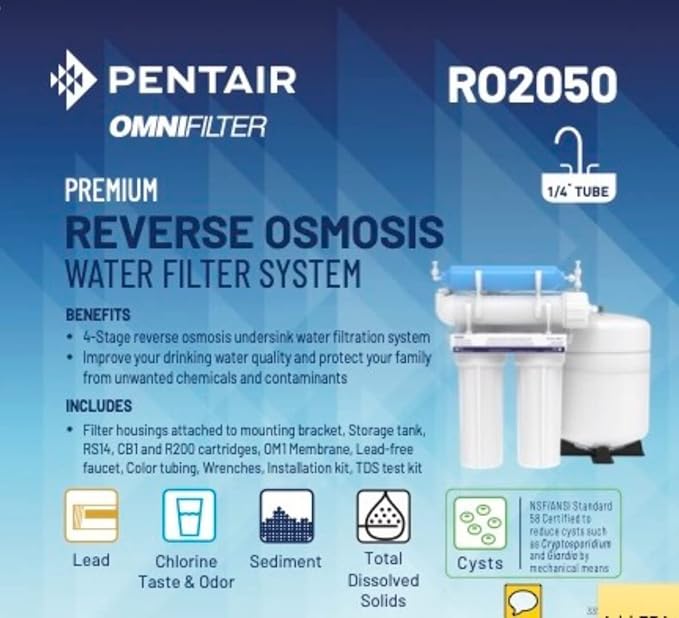 Pentair OMNIFilter RO2050 Reverse Osmosis Water Filter System, Premium Under Sink 4-Stage Filtration System, 15 Gallons per Day Output
