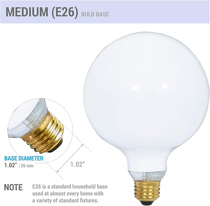 (4 Pack) G25 Incandescent Incandescent Light Bulb 2700K Soft Light, Decorative Globe Light Bulbs,E26 Medium Base, Perfect for Pendant Bathroom/Vanity Mirror Makeup, Dimmable. (White-Finish, 25-Watt)