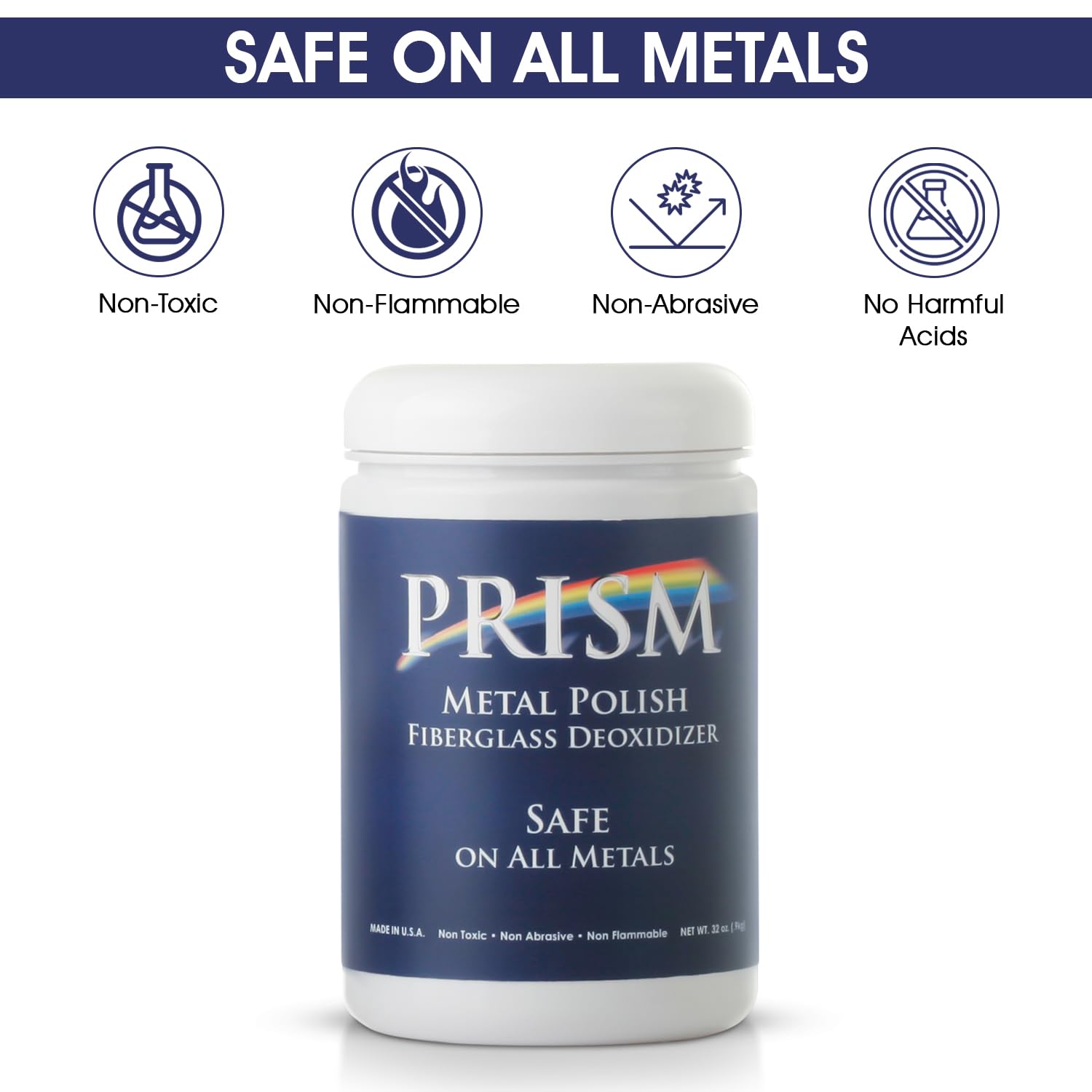 Prism Polish Metal Polish 32 Oz - Achieve a Brilliant Shine on Aluminum, Chrome, Stainless Steel, Brass, Silver, Nickel, Gold, Silver and More. Safe for Boat, Car, Motorcycle, Home and Business.