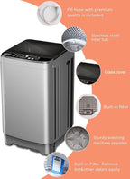 25 lbs Washing Machines with 10 Program 8 Water Level, Full Automatic Washer with Drain Pump & LED Display for Home, Apartment, Dorm, Grey