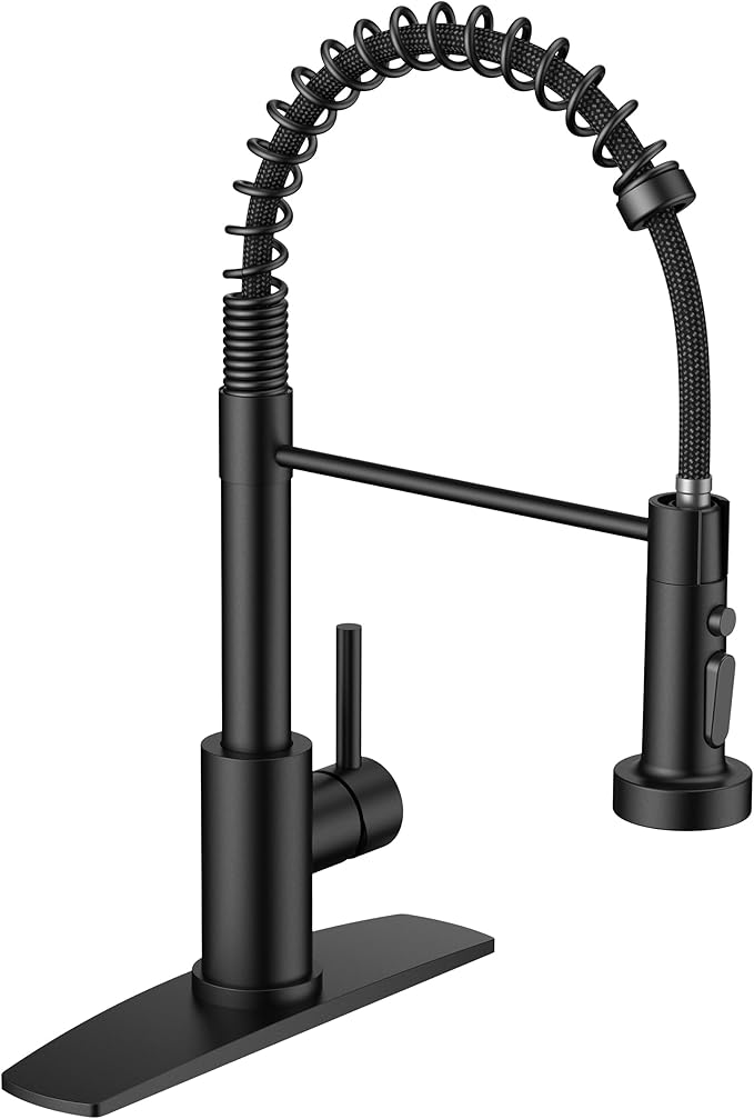 FORIOUS Kitchen Faucets with Sprayer, Stainless Steel Bar Sink Faucet Single Handle with Deck Plate, Commercial Pull Out Faucet for Kitchen Sink, Marine Boat Deck, Laundry Bar RV Camper