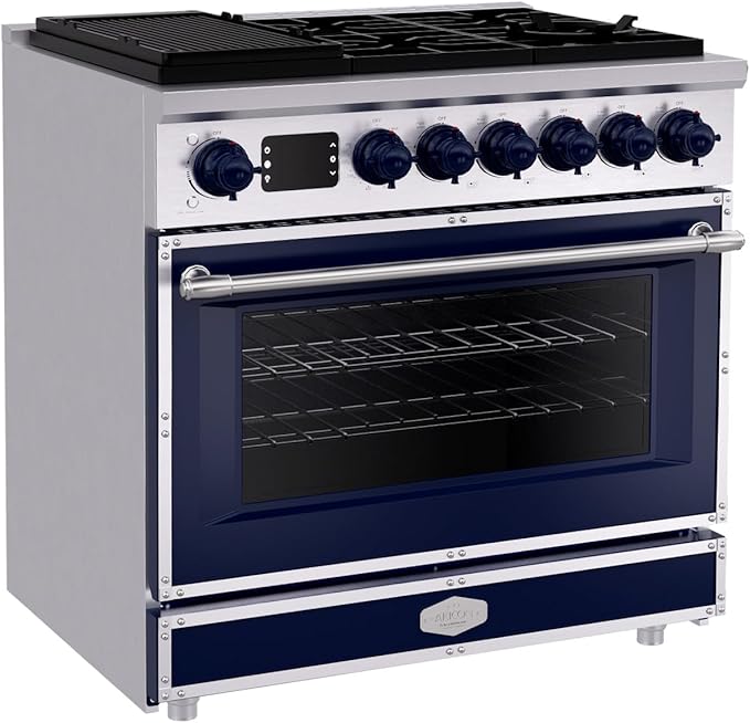 Akicon 36" Freestanding Gas Cooktop Oven Combo, Features 6 Sealed Burners, 5.2 Cu.ft Rapid Convection Oven, Convertible Fuel (NG/LP), Durable Cast Iron Grating (CBSCBSB1)