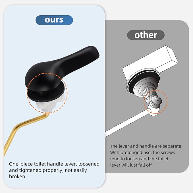 iFealClear Universal Metal Toilet Tank Flush Lever Replacement, Side Mount Toilet Handle Replacement Kit, Solid Brass Toilet Trip Lever Fits Most Toilets, Stainless Steel Chain, Matte Black