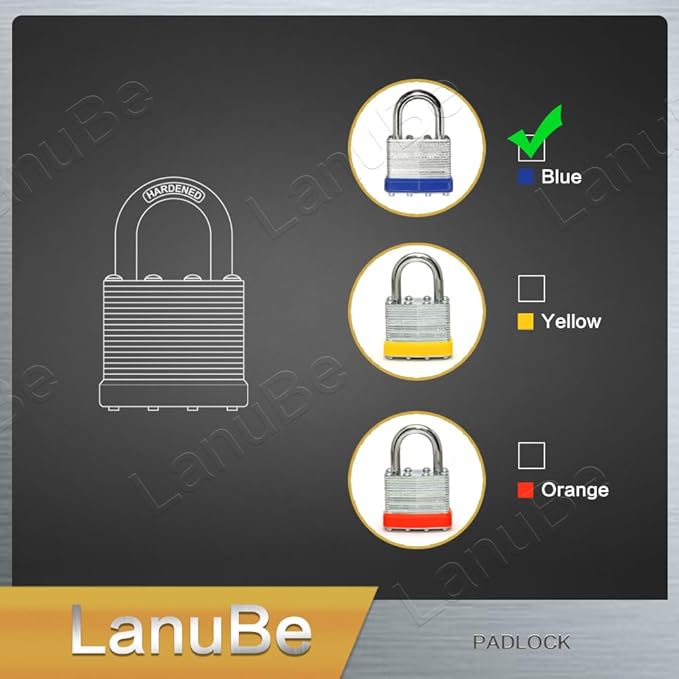 LanuBe Lock Laminated keyed Padlock (1-9/16", 40mm), keyed Alike Locks, Normal Shackle, Pack of 24