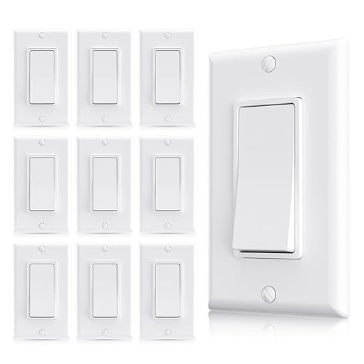 AIDA 3 Way Decorative Light Switch, 15Amp, 120/277 Volt, AC Decorator Rocker Paddle Wall Switch Replacement, UL Listed - Residential and Commercial Grade (10 Pack,Glossy White)