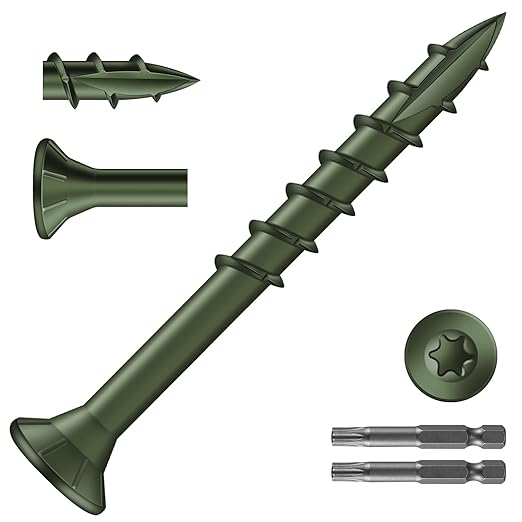 #8 x 1-5/8" Deck Screws (1224Pcs) 8lb. Exterior Wood Screws. Carbon Steel, Green, Flat Head, Rust Resistant epoxy Coated, with T25 Star Bit