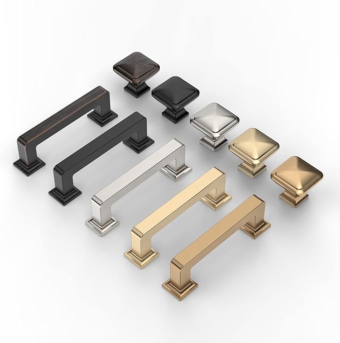 10 Pack 1.2 Inch Brushed Brass Square Kitchen Cabinet Knobs - Gold Drawer Knobs for Cabinets