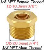 4PCS Brass Reducer Bushing, 1/2" NPT Male to 1/8" NPT Female Thread, Hex Reducing Convert Adapter Pipe Fitting Connector for Water/Oil/Gas