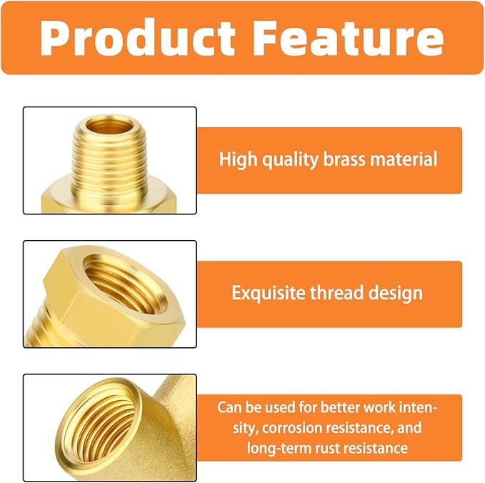 GASHER 2PCS Brass Pipe Fitting Male Branch Tee Y Adapter 1/8" NPT Female x 1/8" NPT Female x 1/8" NPT Male