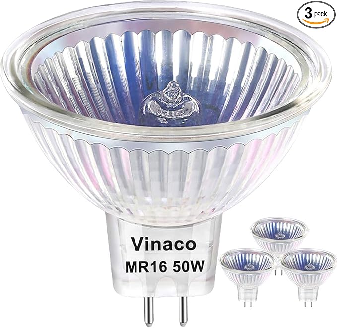 Vinaco MR16 Halogen Bulb 50W, 3PCS High Output GU5.3 Halogen Bulb Dimmable 12V, MR16 GU5.3 Light with Long Lifetime 2800K Warm White, 38 Degree Beam Angle for Landscape, Track Lights