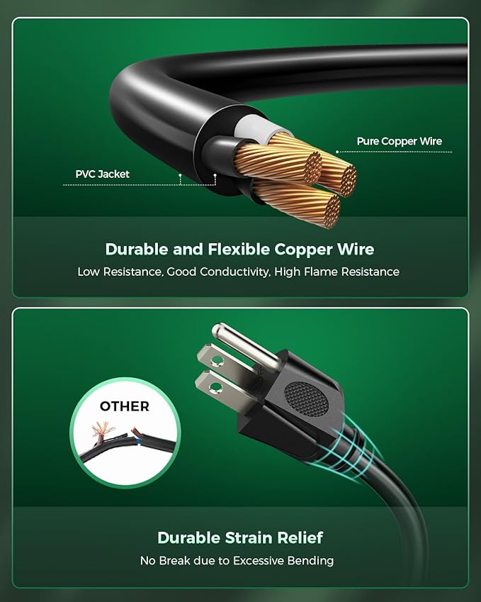 28Ft Outdoor Extension Cord, 1 to 3 Splitter Heavy Duty Weatherproof Power Cord, 16/3 SJTW, 3 Grounded Outlets Flat Plug for Patio, Garden, Halloween Displays, Christmas Lights ﻿