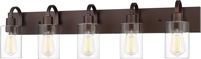 Emliviar 5-Light Metal Bath Vanity Lighting Fixture, Farmhouse Wall Sconce Over Mirror with Clear Glass, Oil Rubbed Bronze Finish, YCE237B-5W ORB