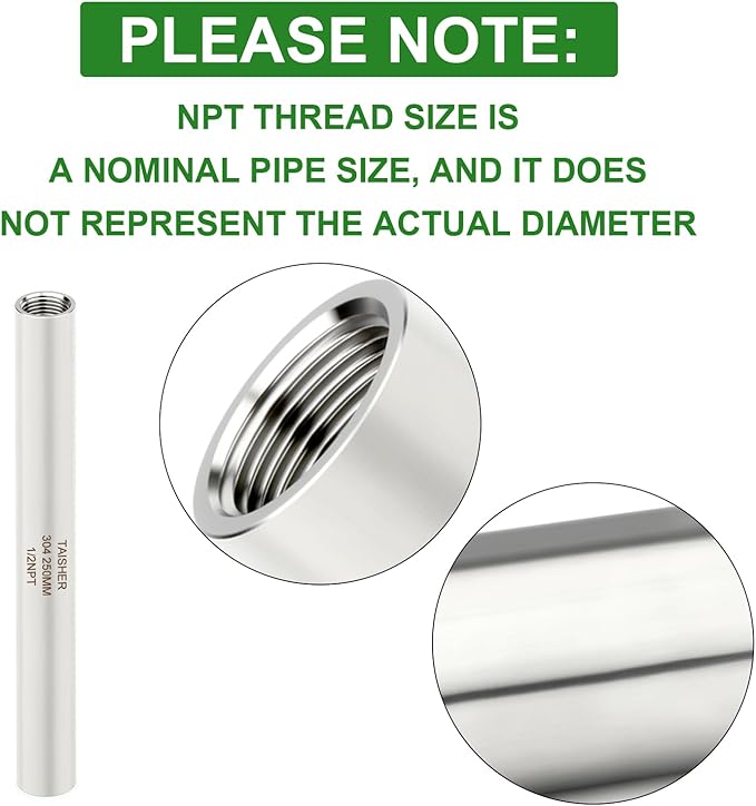 TAISHER 2PCS Stainless Steel Pipe Fittings, 1/2" NPT Female x 1/2" NPT Female Threaded, 10" Length Thickened Nipple Cast Pipe