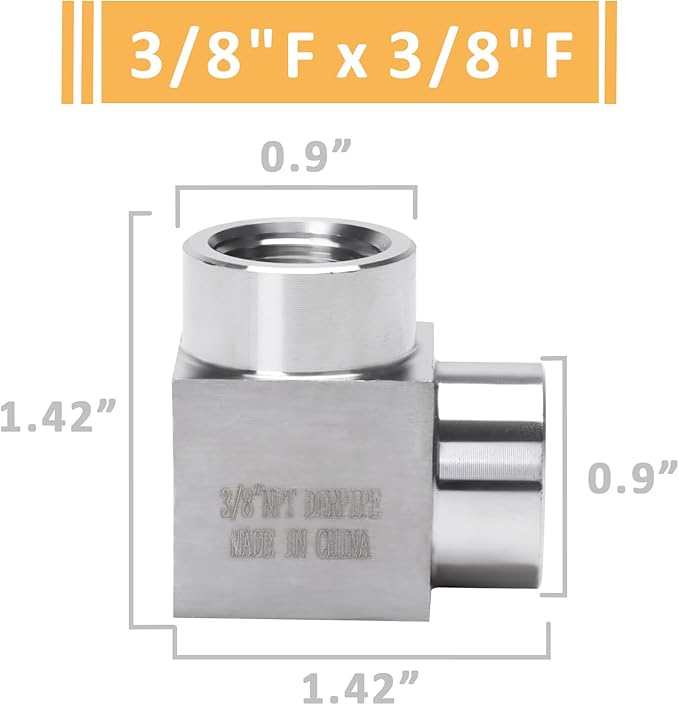 90 Degree Street Elbow - 3/8" NPT Female to 3/8" NPT Female Stainless Steel 304 Heavy Duty Forged Square Barstock Street Elbow Adapter Pipe Fitting (pack of 2)