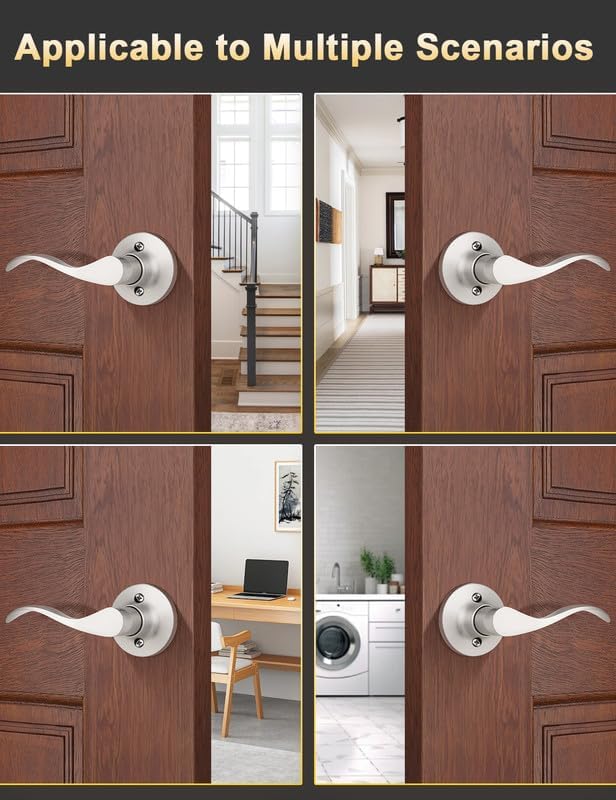 Mengico 1 Pack Satin Nickel Dummy Door Lever, Single Left Side Door Handle for Closets, Non-Turning Pull Only Lever Set, Wave Style Interior Door Knob