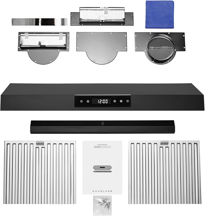 Hauslane Range Hood 30 Inch - Under Cabinet Range Hood 30" Matte Black Kitchen Hood, Vent Hood 30 Inches, Stove Vent Hood for Kitchen, Vent Hoods 30 Inch with LED - Chef Series PS18